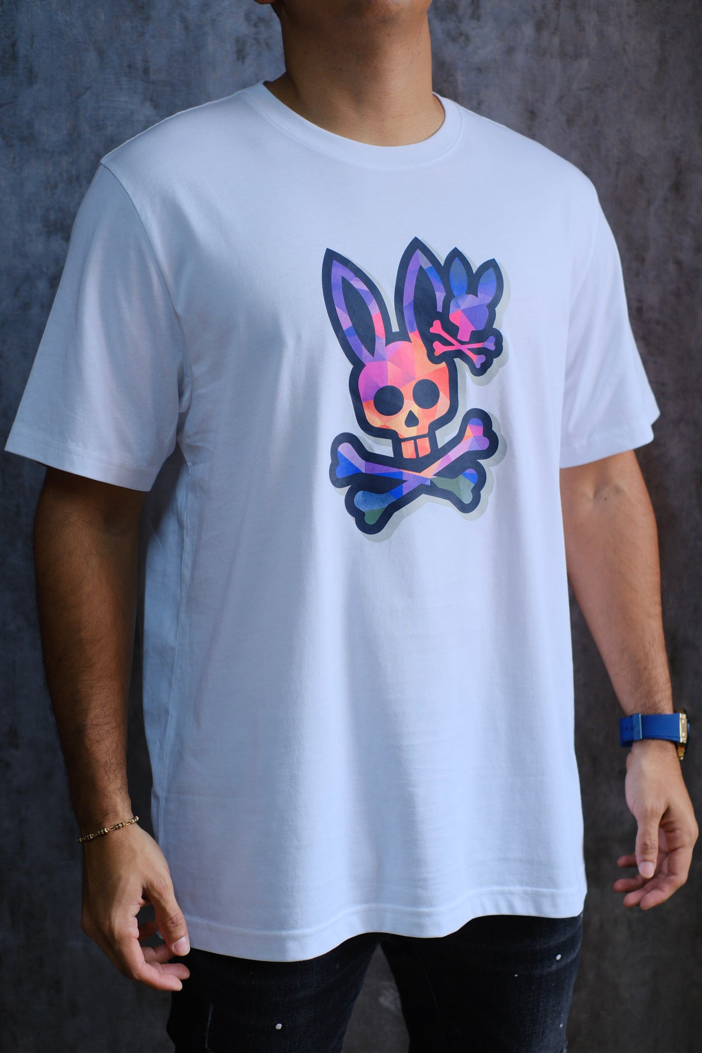 Camiseta PSY Blanca Estampado Morado