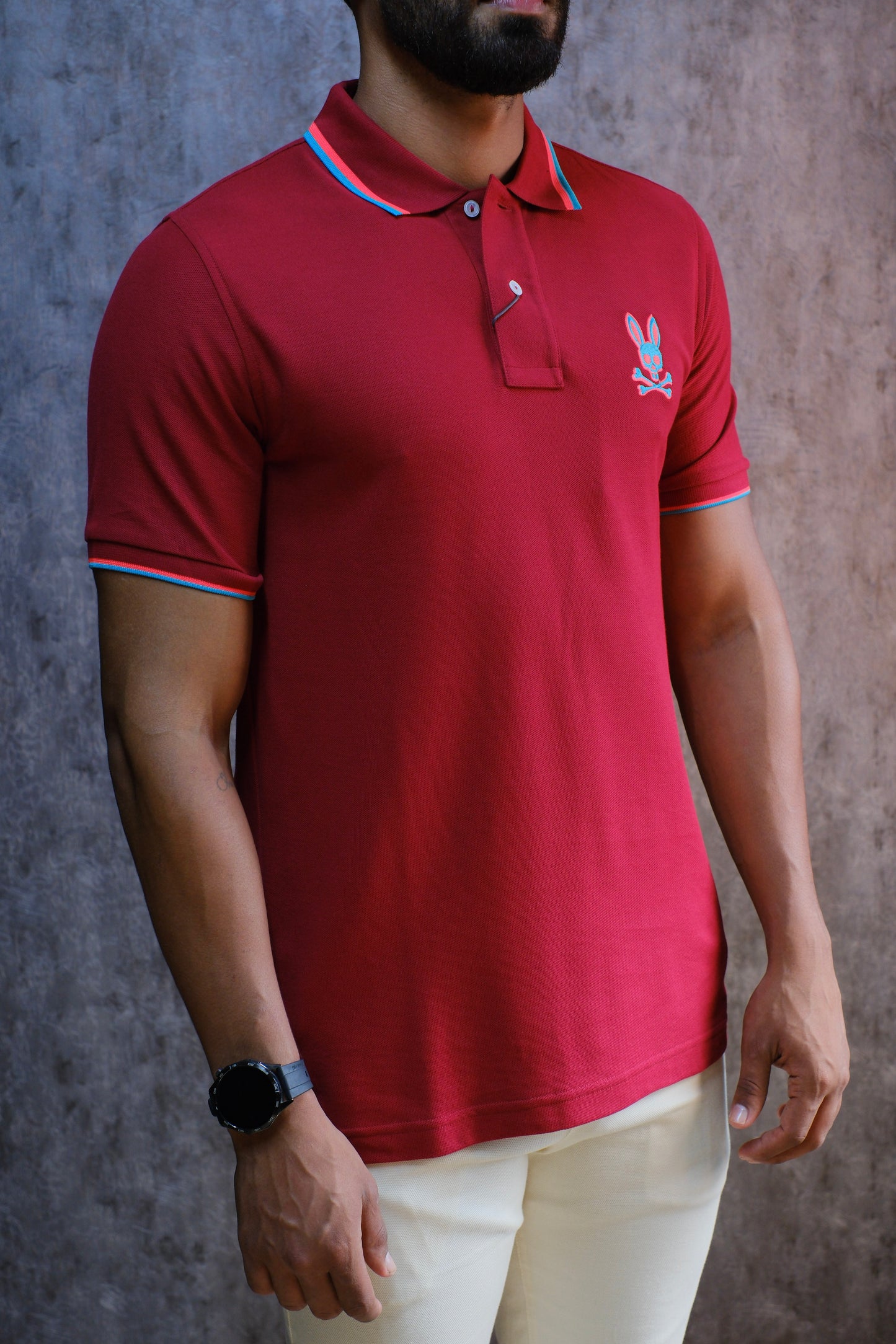 Polo PSY Roja Detalles Azules