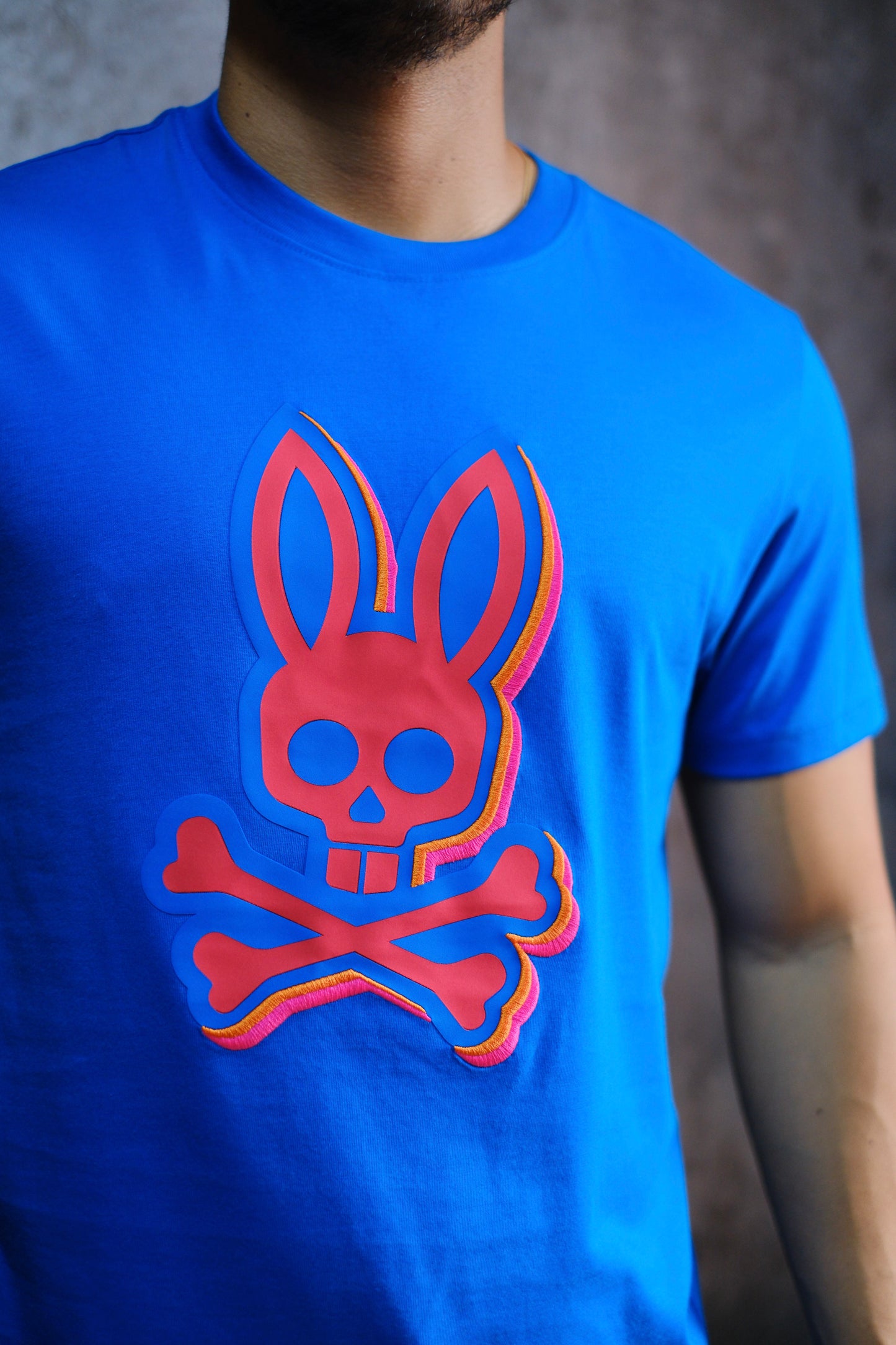 Camiseta PSY azul logo rojo