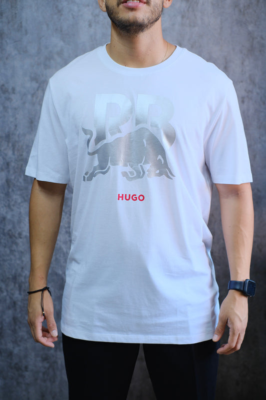 Camiseta HUG RB blanca logo plateado