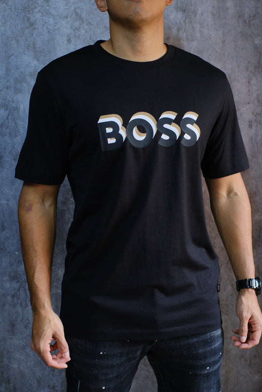 Camiseta HUG Negra Logo Negro Con Dorado