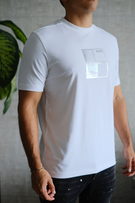 Camiseta HUG blanca estampado plateado
