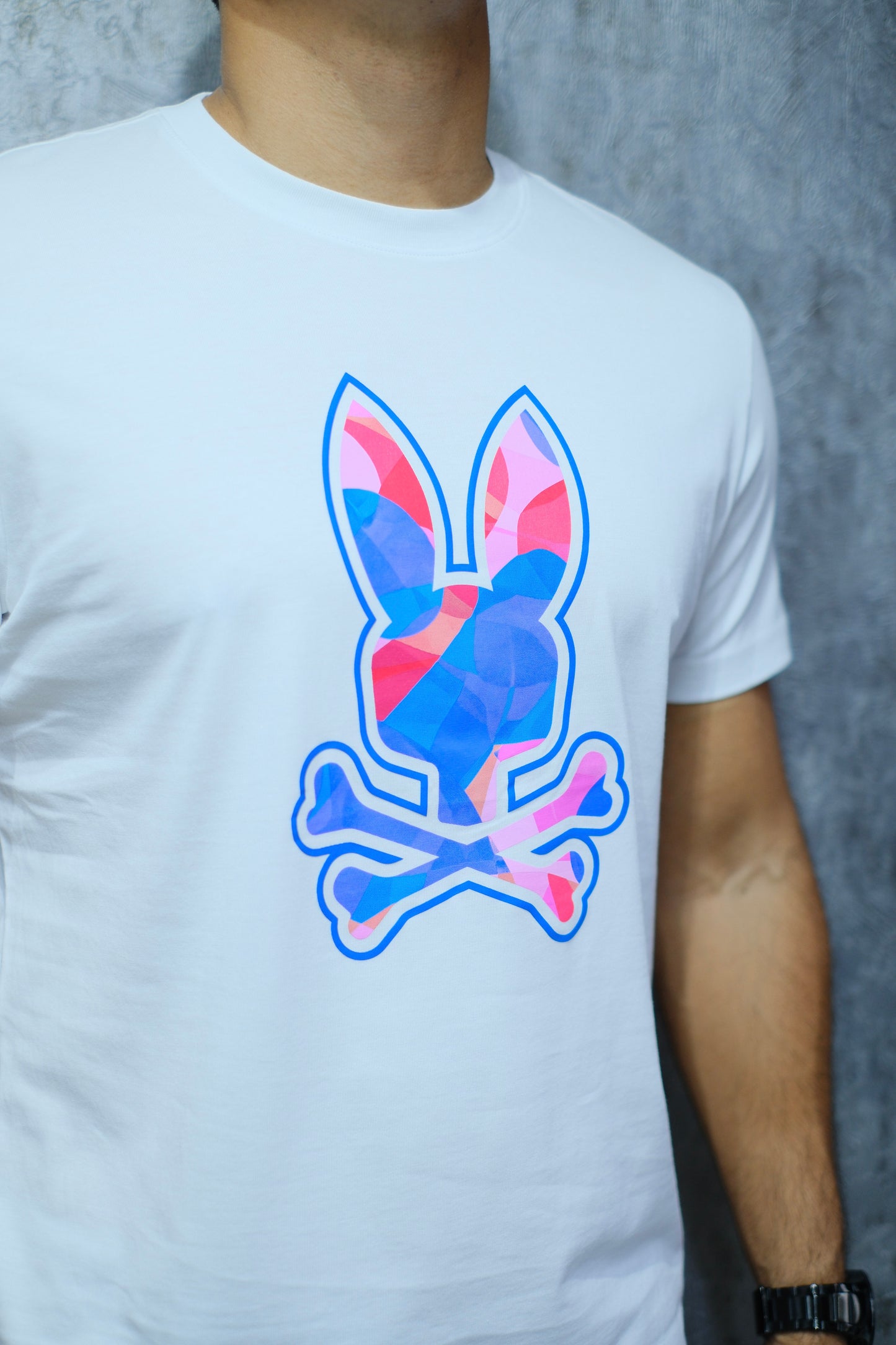 Camiseta PSY blanca logo azul