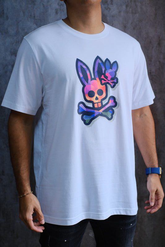 Camiseta PSY Blanca Estampado Morado