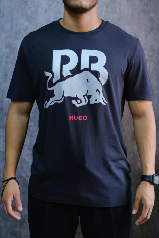 Camiseta HUG RB negra logo plateado