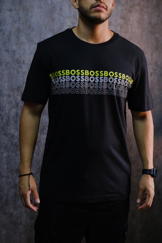 Camiseta HUG negra logo blanco y fosforescente